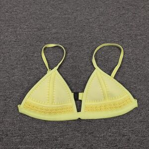 Triangl Swimsuit Top Womens Small+ Yellow Neoprene Triangle Crochet Trim